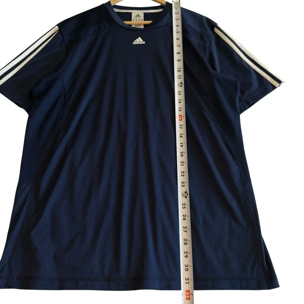 Adidas ClimaCool Short Sleeve‎ Blue White Stripes Athletic Gym Shirt XL #419